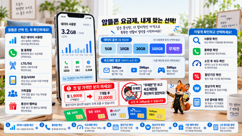 알뜰폰 요금제 비교｜데이터 사용량별 5GB·10GB·무제한 선택법, 달라진 조건