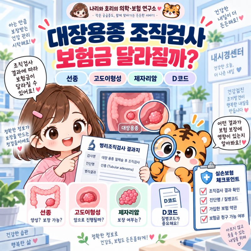 대장용종 조직검사 결과에 따라 보험금이 달라질까?｜선종·고도이형성·제자리암·D코드 확....