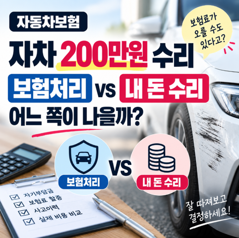자동차 자차보험 200만원 수리, 보험처리 vs 내 돈 수리 뭐가 이득일까?