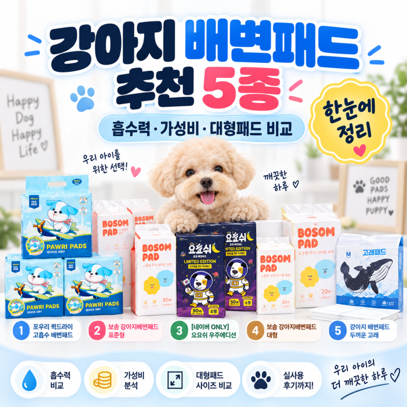 강아지 배변패드 추천 5종｜흡수력·대형 사이즈·가성비까지 비교