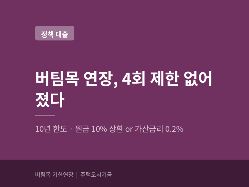 버팀목 전세대출 연장, 4회 제한은 없어졌습니다 — 10년 한도와 원금 10% 상환 조건 (+가산금....