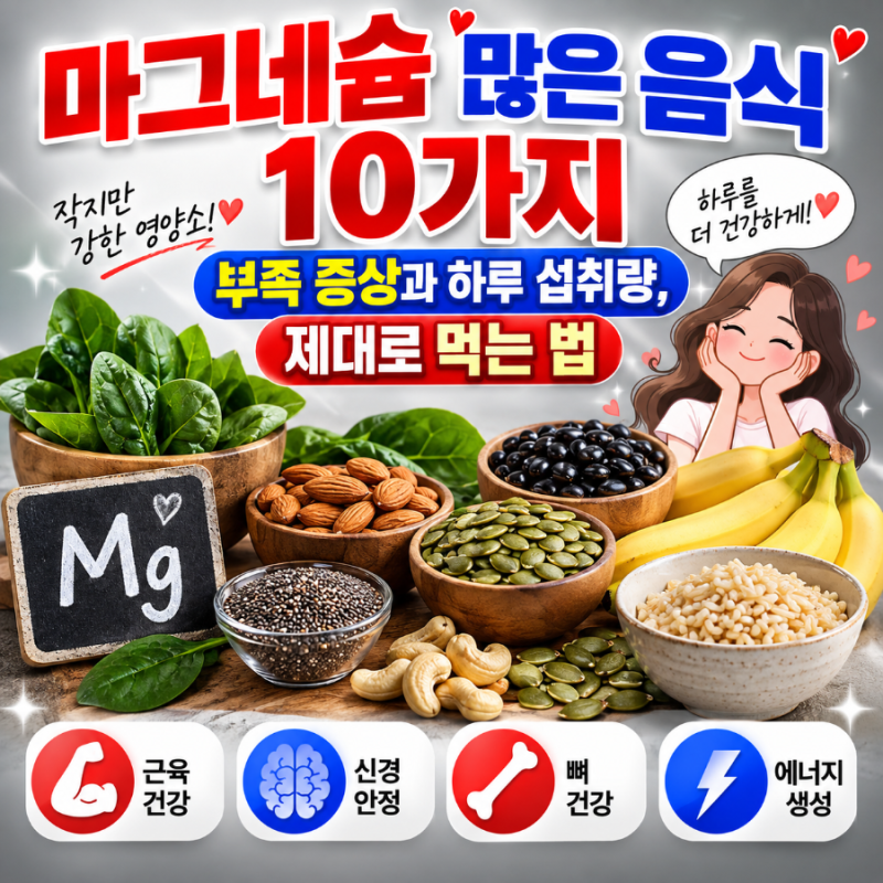 마그네슘 많은 음식 10가지｜부족 증상과 하루 섭취량, 제대로 먹는 법
