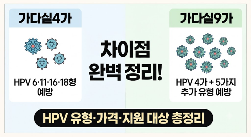 가다실4가 vs 가다실9가 차이 총정리｜HPV 유형·접종 횟수·가격까지