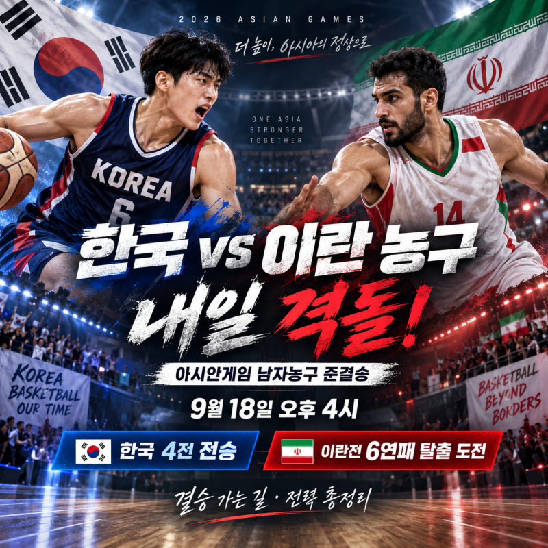 한국 이란 농구 18일 격돌! 아시안게임 결승 가는 길…경기 일정·전력 총정리