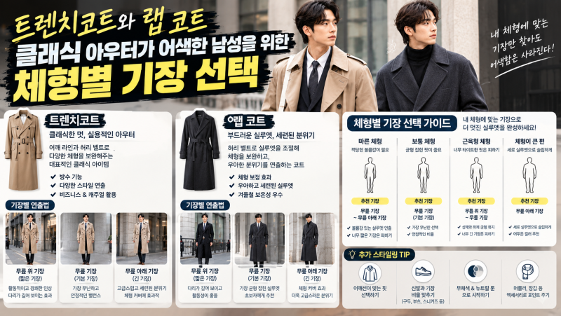 트렌치코트와 랩 코트: 클래식 아우터가 어색한 남성을 위한 체형별 기장 선택