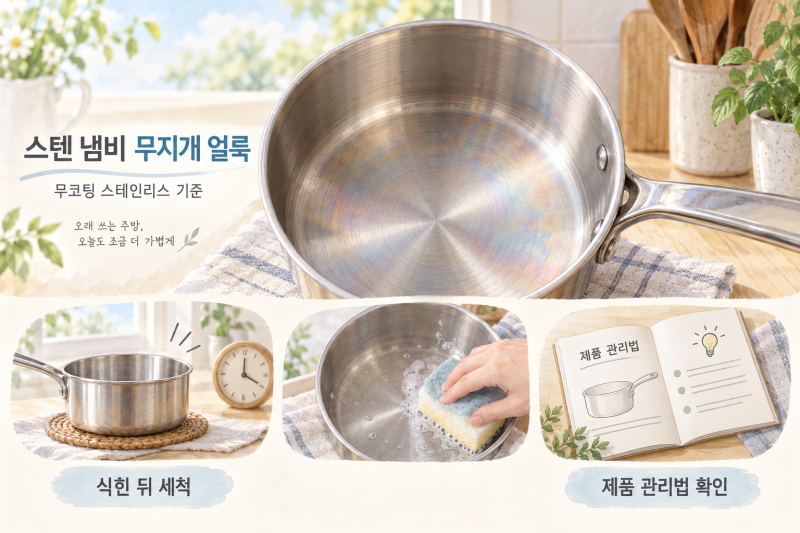 스텐 냄비 무지개 얼룩, 버려야 할까? 세척 전에 확인할 것