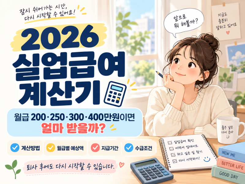 [생활법률] 2026 실업급여 계산기｜월급 200·250·300·400만원이면 얼마 받을까?