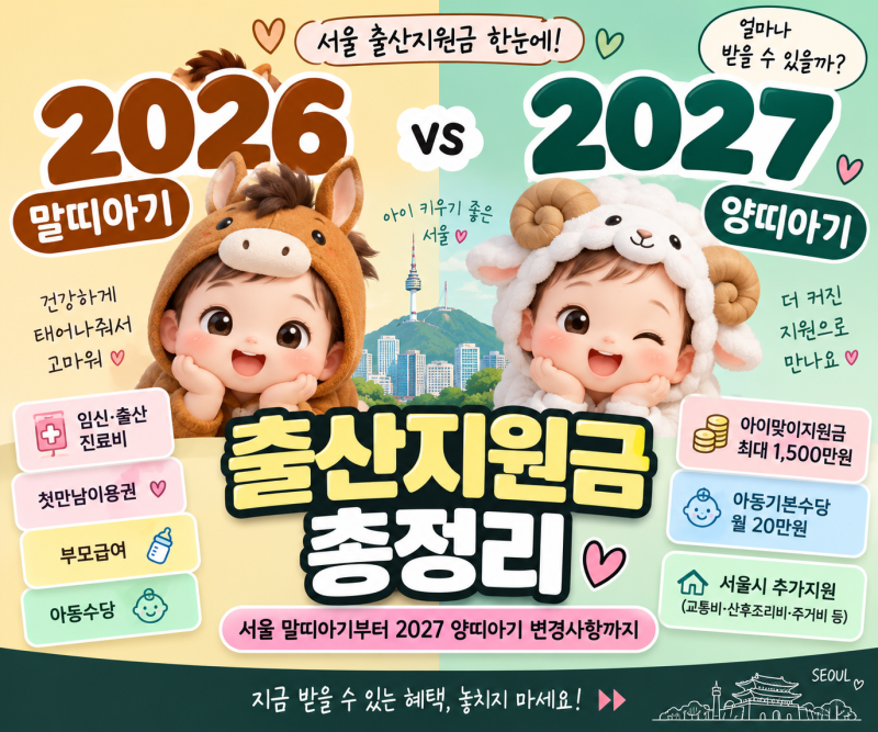 2026년 서울 출산지원금 총정리, 말띠아기 얼마 받을까? 2027년 부터 달라지는 지원금은?