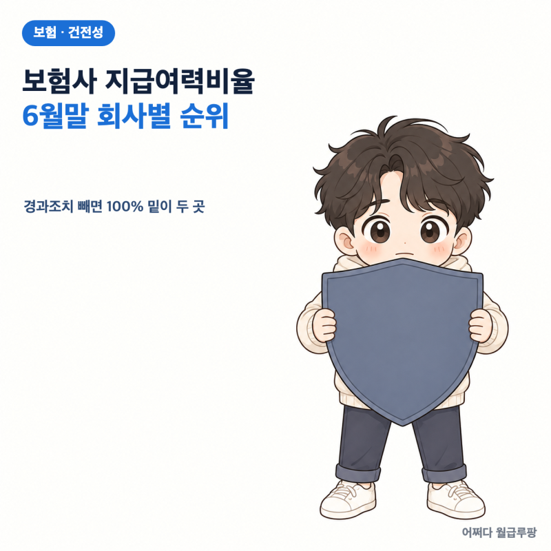 보험사 지급여력비율 6월말 회사별 순위, 경과조치 빼면 100% 밑인 생보사가 두 곳이다