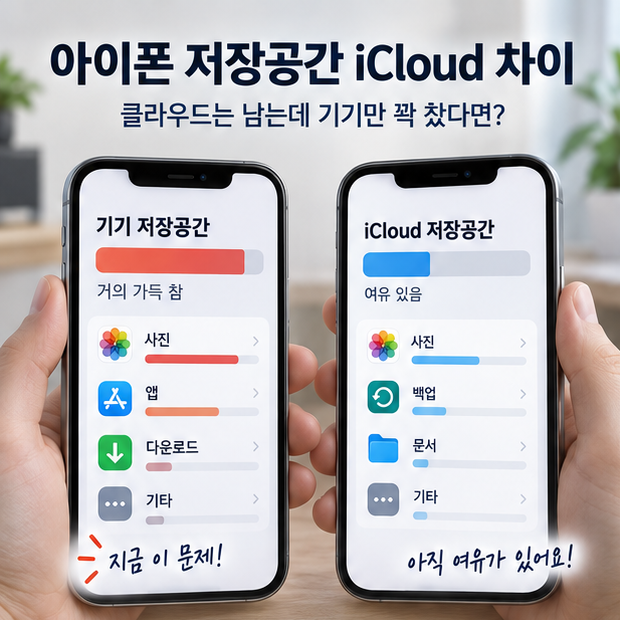 아이폰 저장공간 iCloud 차이, 아이클라우드는 남았는데 기기만 꽉 찼다면