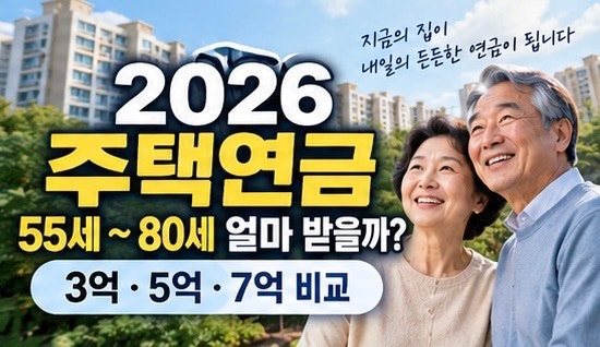 2026 주택연금 수령액｜55세·60세·70세·80세, 집값 3억·5억·7억이면 매달 얼마 받을까?