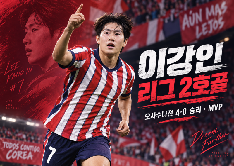 이강인 오사수나전 리그 2호골, 첫 풀타임에 MVP까지…아틀레티코 4-0 대승