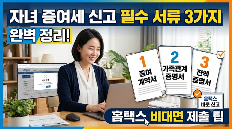 자녀 증여세 신고 필수 서류 3가지 완벽 정리 (홈택스 비대면 제출 팁)