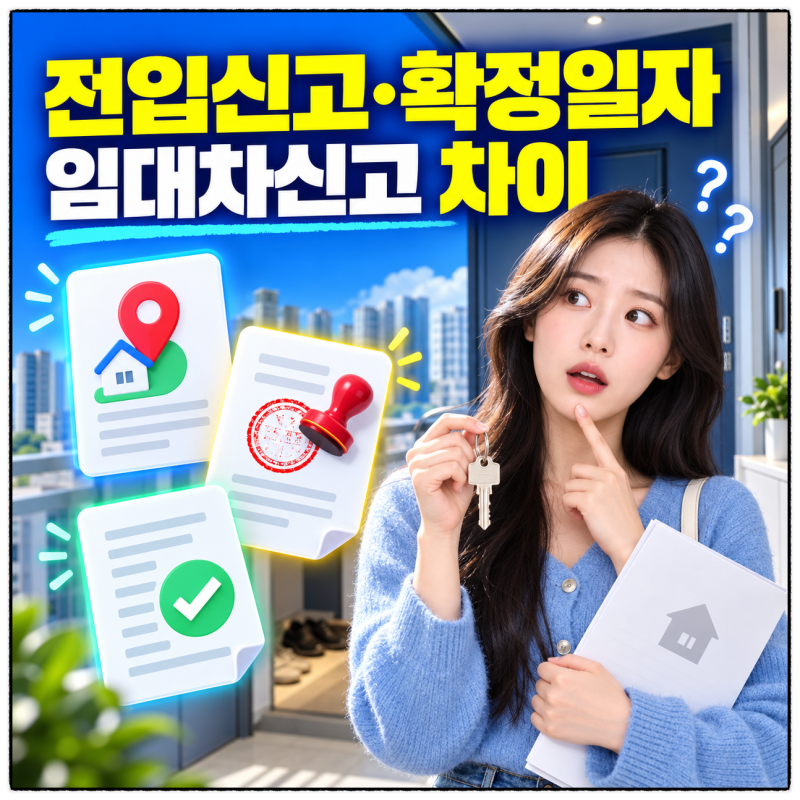 전입신고. 확정일자. 임대차계약 신고 차이