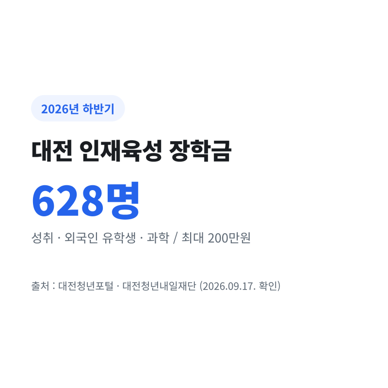 대전 인재육성 장학금 150만원, 23일 마감