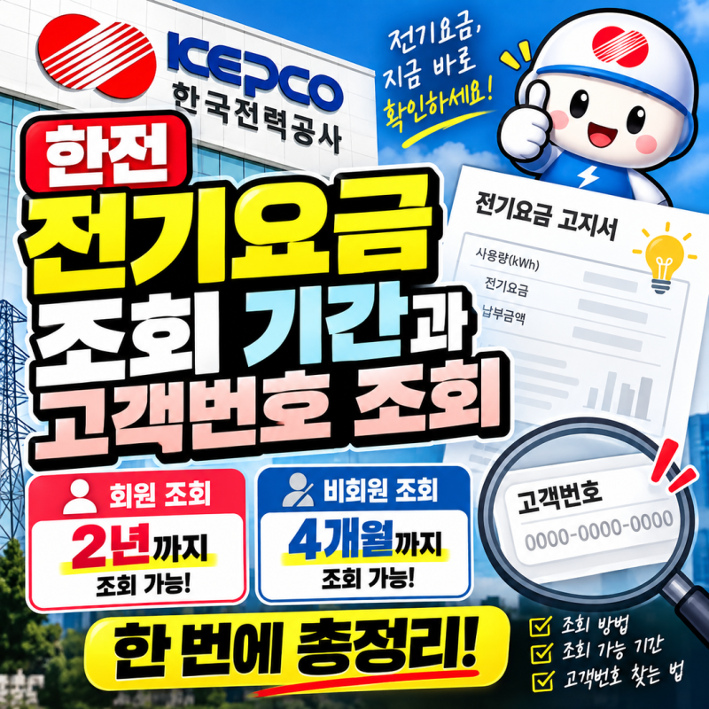한전 전기요금 조회 기간과 고객번호 조회 | 회원 2년 비회원 4개월 총정리