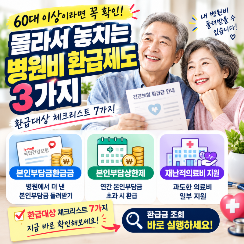 병원비 환급제도 3가지(60대 이상이라면 꼭 확인)! 몰라서 놓치는 환급대상 체크리스트 7가지
