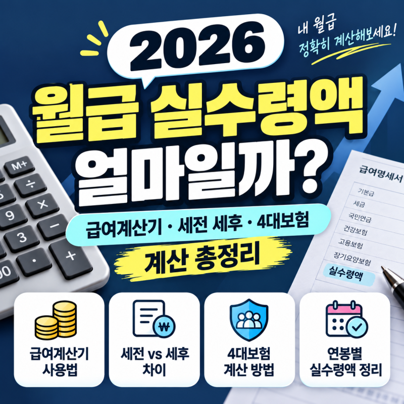 2026 월급 실수령액 얼마일까? 급여계산기·세전 세후·4대보험 계산 총정리