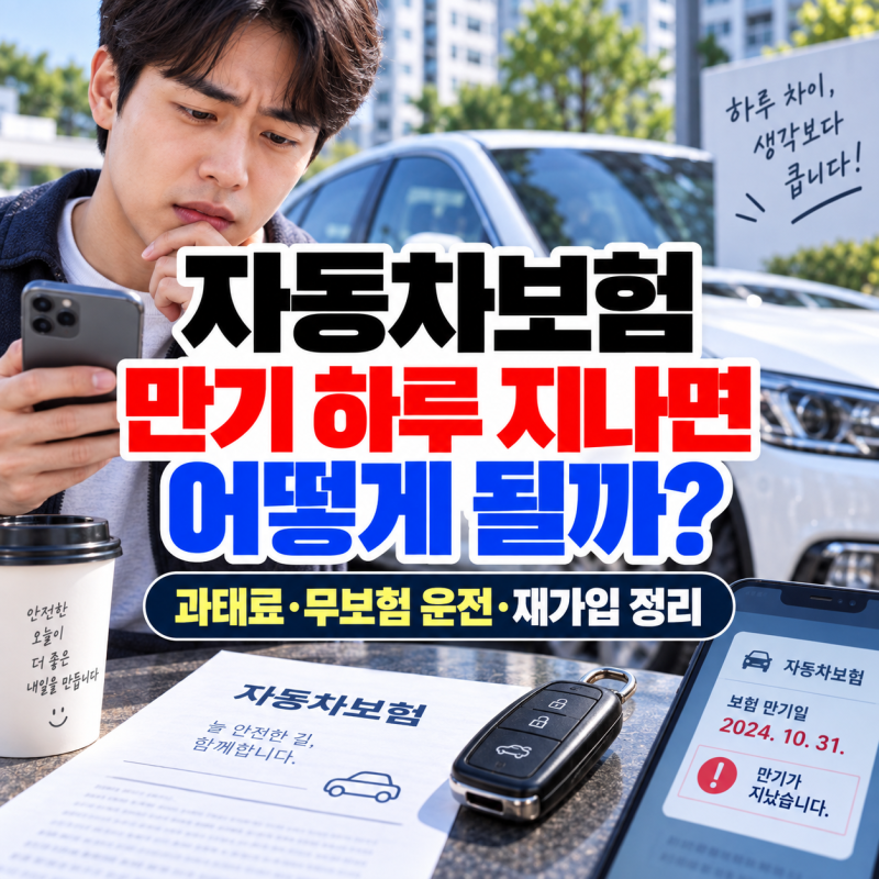 자동차보험 만기 하루 지나면 어떻게 될까? 과태료·무보험 운전·재가입까지 정리