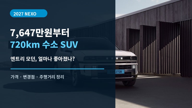 2027 넥쏘 7,647만원부터｜720km 주행, 엔트리 트림 얼마나 좋아졌나?