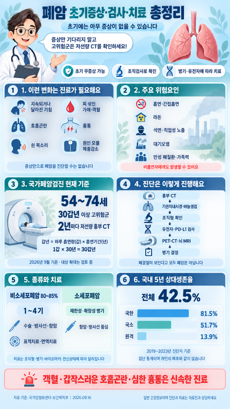 폐암 초기증상은?｜원인·검사·병기·치료·생존율·저선량 CT 검진 총정리