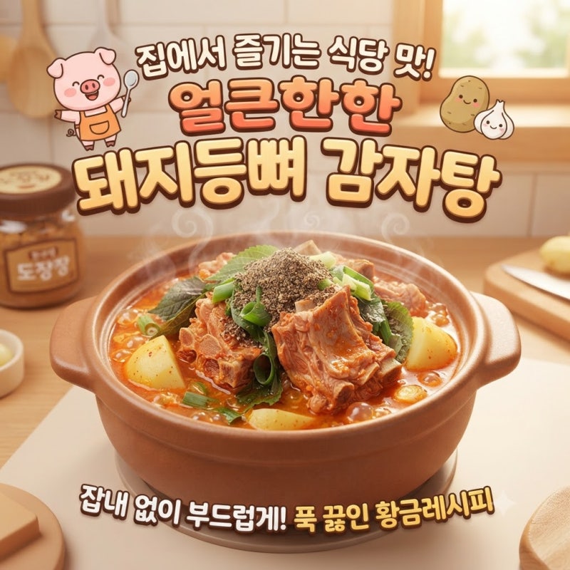 잡내 없이 부드러운 고기! 집에서 식당 맛 그대로 내는 얼큰한 돼지등뼈 감자탕 황금레시피