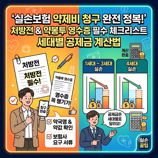 실손보험 '약제비' 청구 완전 정복! 처방전·약봉투 영수증 필수 체크리스트 & 세대별 공제금 ....