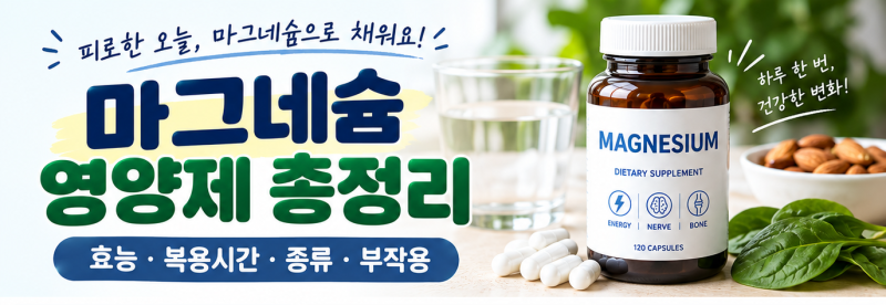 마그네슘 영양제 효능·복용시간 총정리｜부족 증상부터 종류·부작용까지 총정리