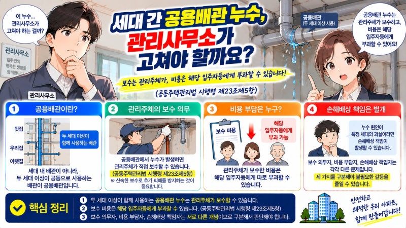 세대 간 공용배관 누수, 관리사무소가 고쳐야 할까요?
