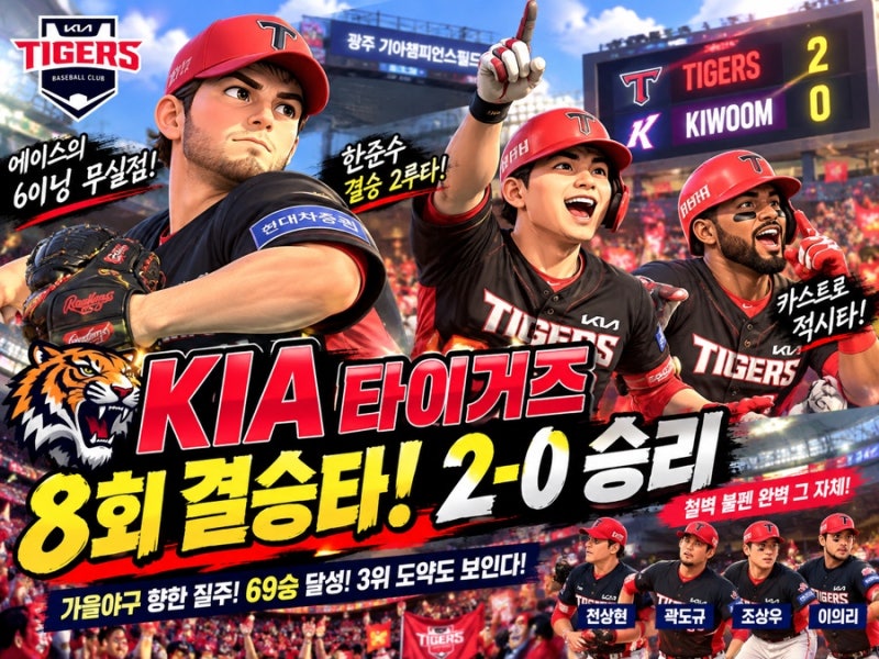 KIA, 8회 결승타로 키움 2-0 제압!   69승 달성… 가을야구 향해 성큼