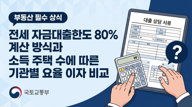 전세 자금대출한도 80% 계산 방식과 소득 주택 수에 따른 기관별 요율 이자 비교