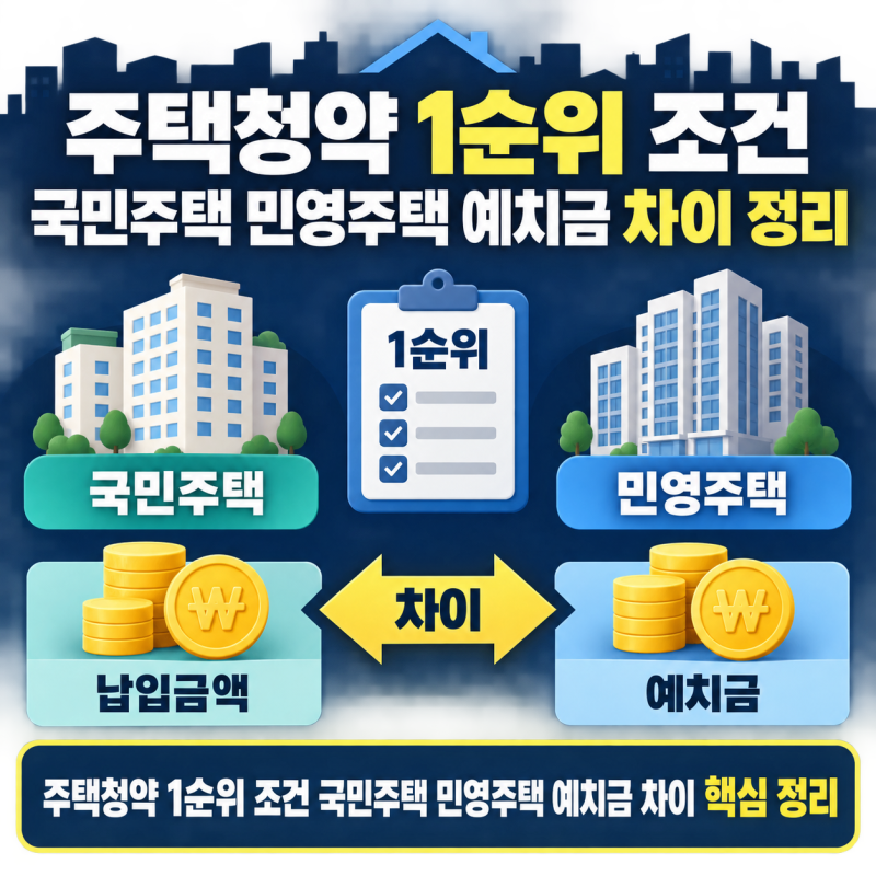 주택청약 1순위 조건은? 2026년 국민주택 민영주택 예치금 차이 정리