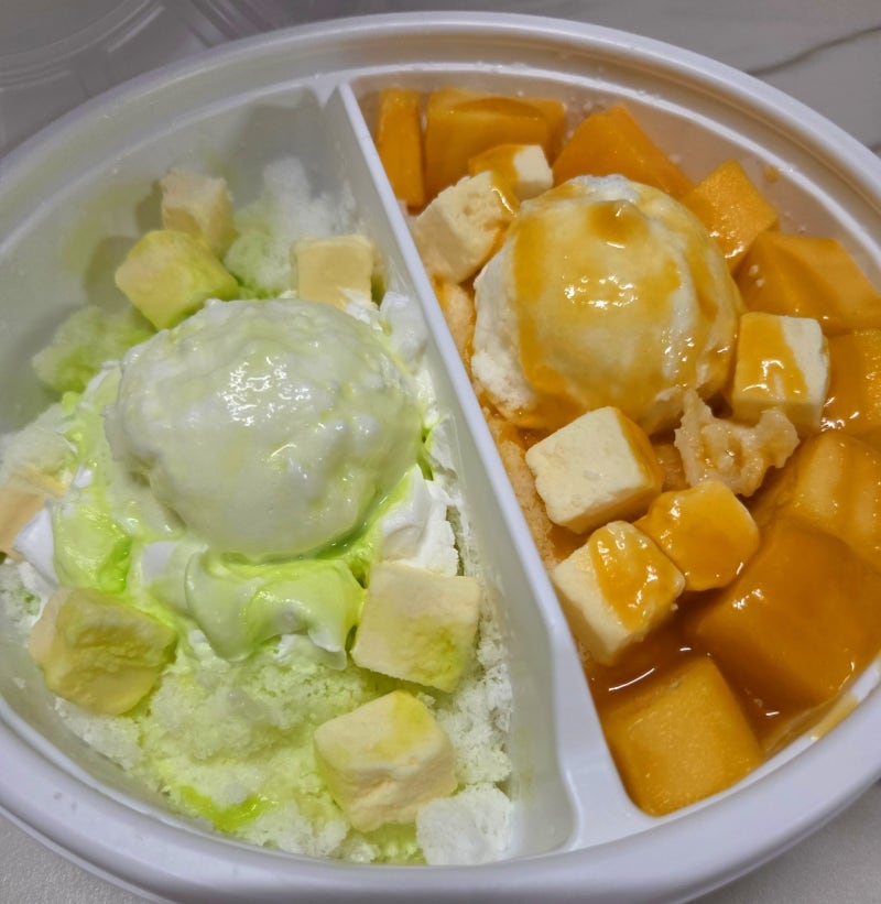 설빙 애플망고 메론 반반빙수 배민 주문 후기