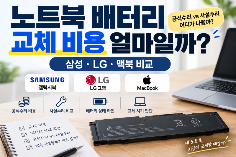 노트북 배터리 교체 비용, 얼마 들까?｜삼성·LG·맥북 공식센터·사설수리 비교