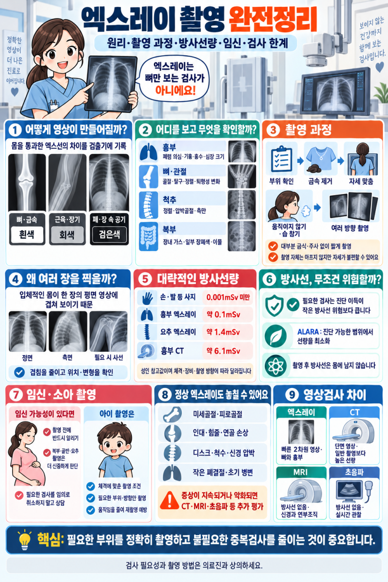 엑스레이(X-ray) 촬영은 안전할까?｜검사 원리·방사선량·임신·CT 차이 총정리