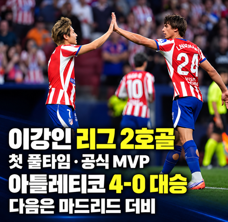 이강인 리그 2호골 라리가 공식 MVP, 첫 풀타임에 아틀레티코 4-0 대승