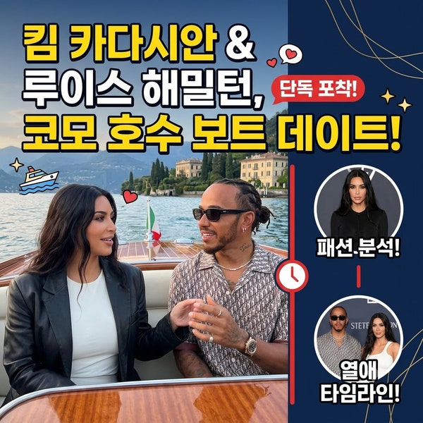 킴 카다시안 & 루이스 해밀턴: 이탈리아 코모 호수 럭셔리 보트 데이트 포착! 패션 & 열애 총....
