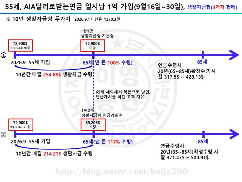 55세,65세 AIA오늘의달러연금(일시납) 생활자금형 이용하기