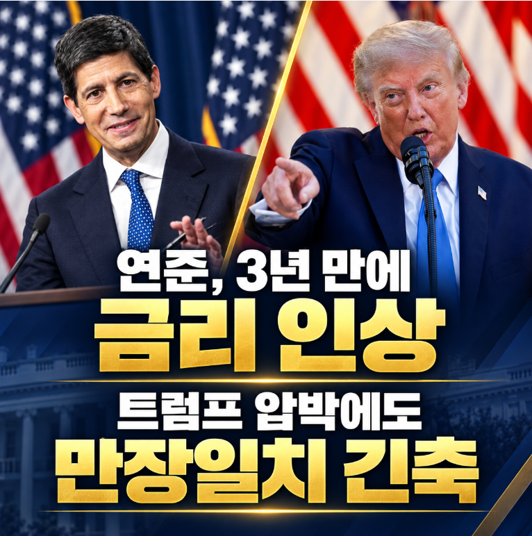 연준, 3년 만에 금리 인상…트럼프 압박에도 만장일치 긴축.연내 추가 인상 시사