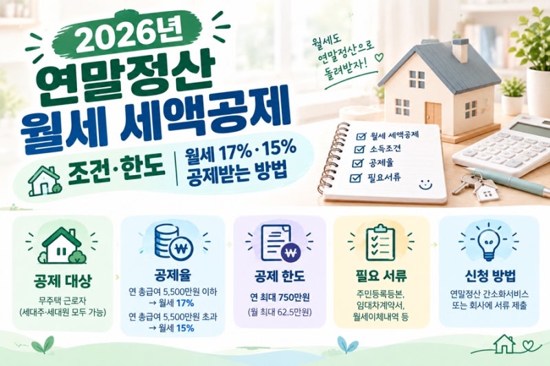 2026 연말정산 월세 세액공제 조건·한도｜월세 17%·15% 공제받는 방법