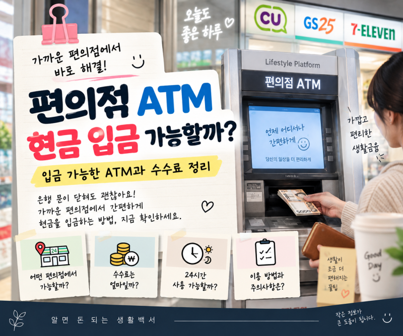 편의점 ATM 현금 입금 가능할까? 입금 가능한 ATM과 수수료 정리