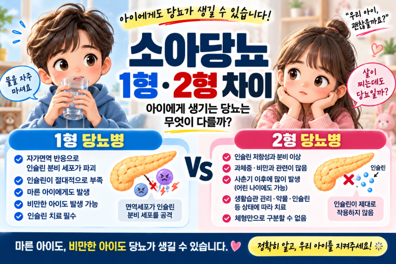소아당뇨 1형·2형 차이｜아이에게 생기는 당뇨는 무엇이 다를까?
