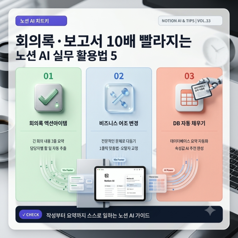 [노션 AI 치트키] 회의록·보고서 작성 10배 빨라지는 노션 AI 실무 활용법 5가지 (자동 요약부....