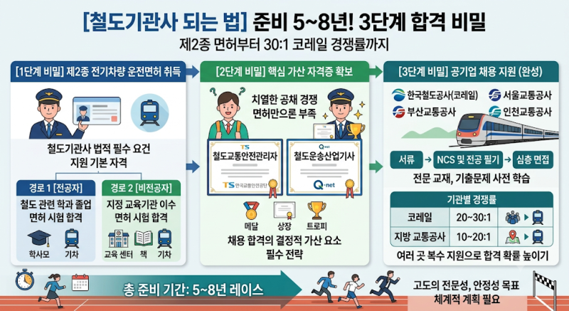 [철도기관사 되는법] 준비만 5~8년? 제2종 면허부터 30:1 코레일 합격 가르는 3단계 비밀은?