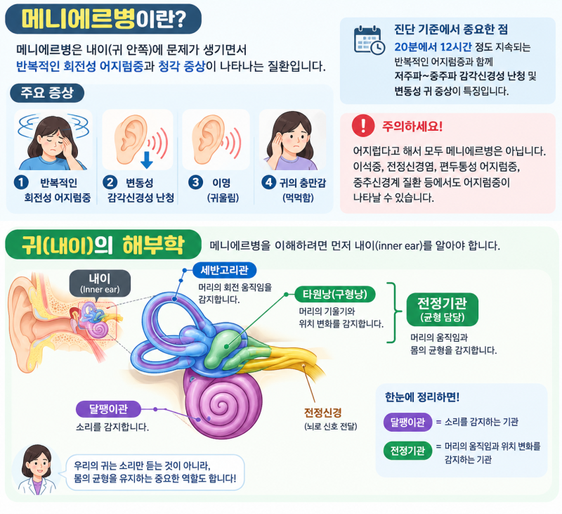 메니에르병, 왜 갑자기 세상이 빙글빙글 돌까요? 귀의 해부학부터 전정재활운동까지