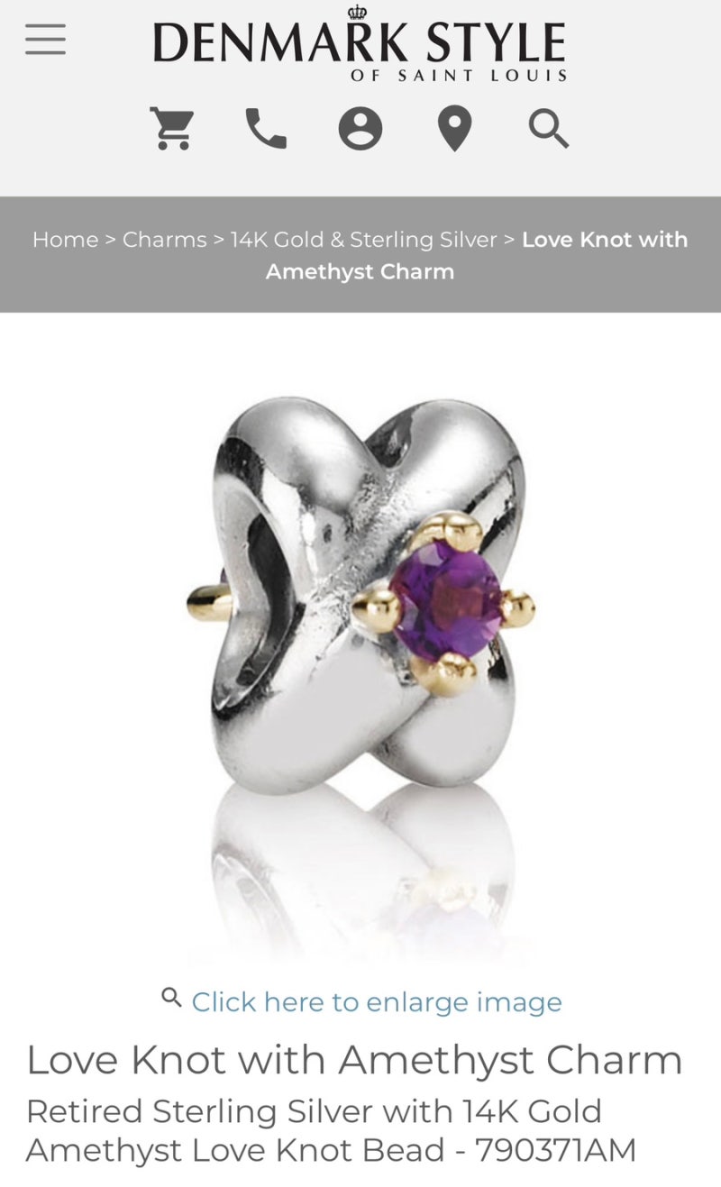 판도라 :: 러브놋 자수정 콤비참 (Love Knot with Amethyst Charm, 790371AM)