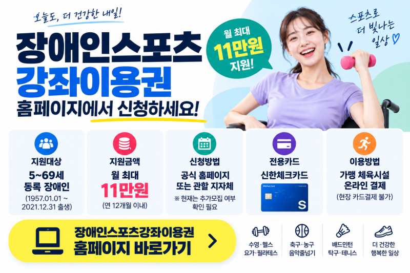 장애인스포츠강좌이용권 신청｜월 11만원·홈페이지·카드발급 방법
