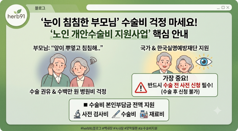 부모님 백내장 수술비 걱정된다면 꼭 확인하세요｜만 60세 이상 저소득층 노인 개안수술비 ....