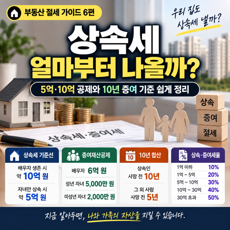 상속세 얼마부터 나올까 — 5억·10억 공제와 10년 증여 기준 쉽게 정리