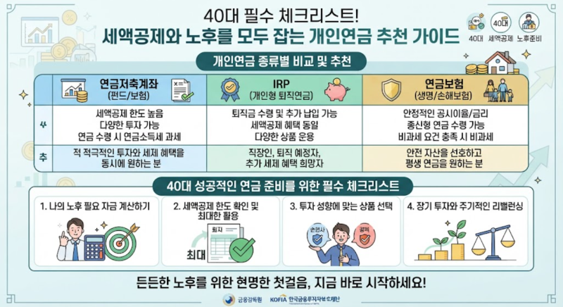 [재테크/금융] 40대 필수 체크리스트! 세액공제와 노후를 모두 잡는 개인연금 추천 가이드